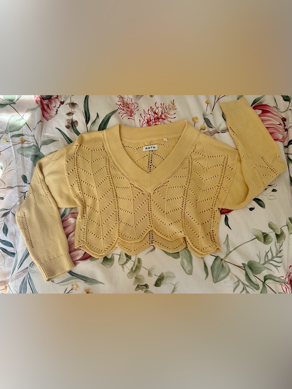 NWOT KOTN Omri Open-Knit Cropped Sweater in Butter - 100% Egyptian Cotton